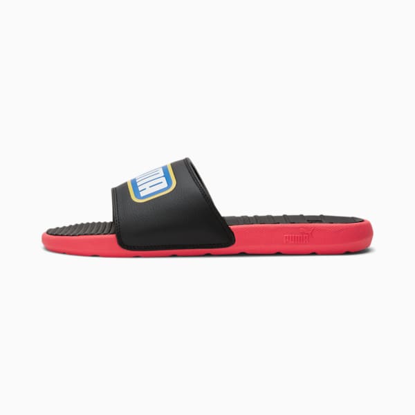 Cool Cat Alumni Men's Slides, Puma Black-High Risk Red-Victoria Blue, extralarge