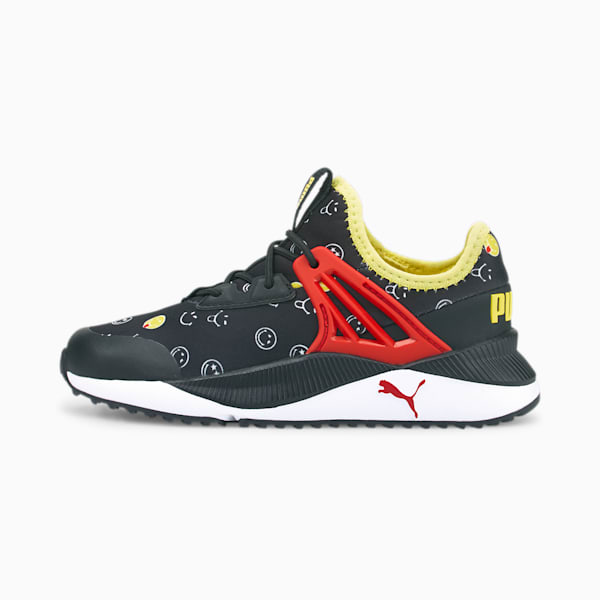 PUMA x SMILEYWORLD Pacer Future Kids' Sneakers, Puma Black-High Risk Red-Vibrant Yellow