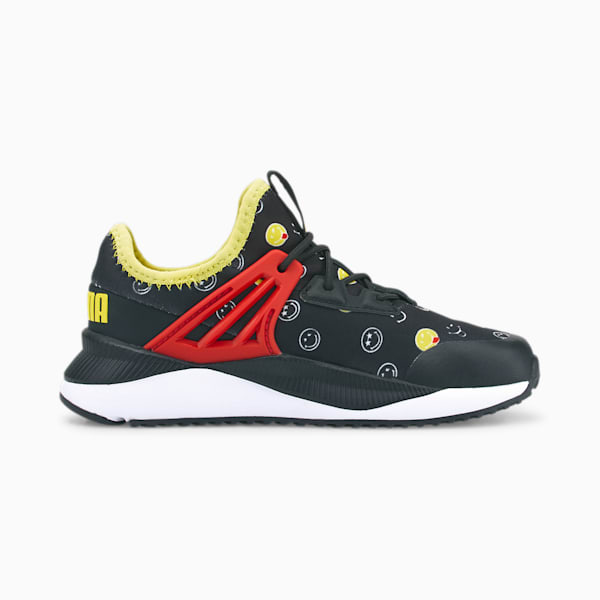 PUMA x SMILEYWORLD Pacer Future Kids' Sneakers, Puma Black-High Risk Red-Vibrant Yellow