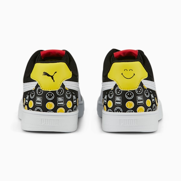 PUMA x SMILEYWORLD Caven Youth Sneakers, Puma Black-Puma White-Vibrant Yellow-High Risk Red, extralarge-IND