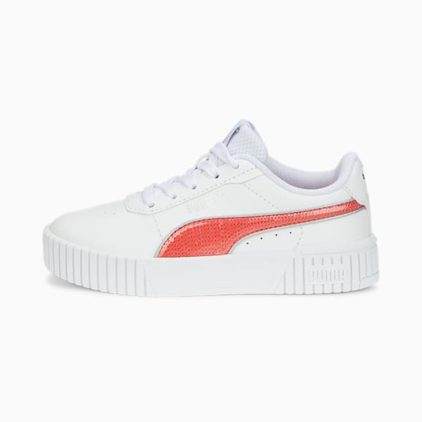 Zapatos deportivos Carina 2.0 Glitzy para niños, Puma White-Salmon-Puma Silver, extralarge