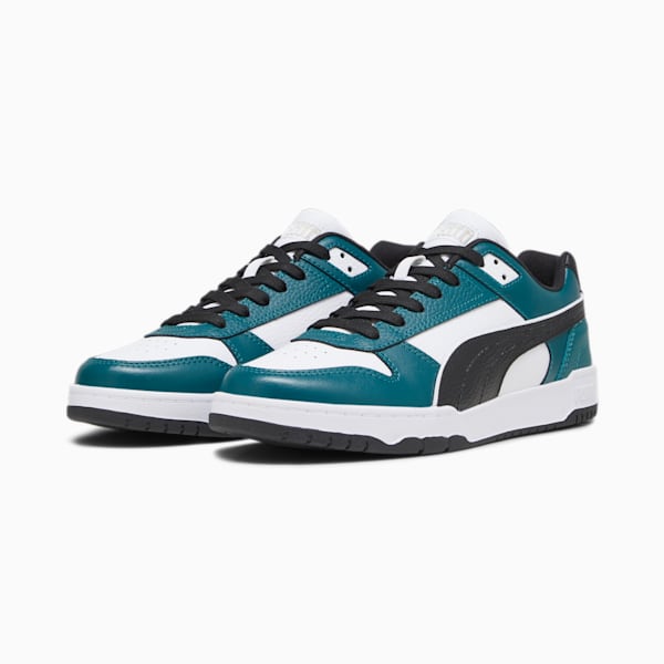 RBD Game Low Unisex Sneakers, PUMA White-PUMA Black-Malachite-PUMA Gold, extralarge-IDN