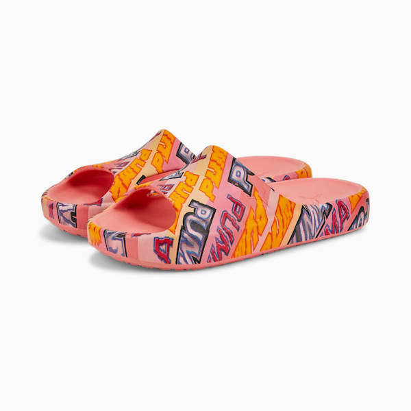 Shibui Cat Breaking News Women Slides, Flamingo Pink-Luminous Pink-Spectra Yellow-Puma Silver, extralarge-IND