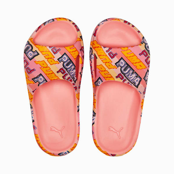 Shibui Cat Breaking News Women Slides, Flamingo Pink-Luminous Pink-Spectra Yellow-Puma Silver, extralarge-IND