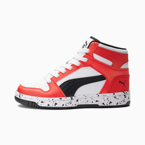 Rebound LayUp Speckle Sneakers JR, Puma White-Puma Black-High Risk Red, extralarge