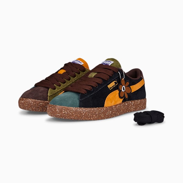 PUMA x PERKS AND MINI Suede VTG Sneakers, Dark Chocolate-Burnt Olive-Orange Brick-Balsam Green