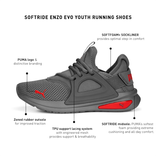 SOFTRIDE Enzo Evo Youth Running Shoes, Flat Medium Gray, extralarge-IND