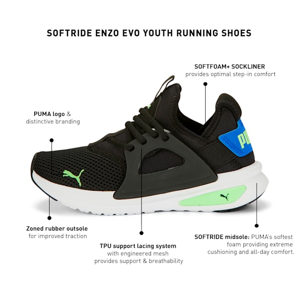 SOFTRIDE Enzo Evo Youth Running Shoes, PUMA Black-Fizzy Lime, extralarge-IND