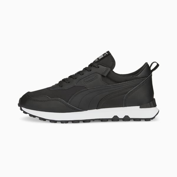 Rider FV Leather Unisex Sneakers, Puma Black-Puma White, extralarge-AUS