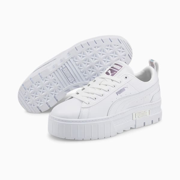 ウィメンズ メイズ レザー IRIDESCENT スニーカー, Puma White-Puma White-Nimbus Cloud, extralarge-JPN