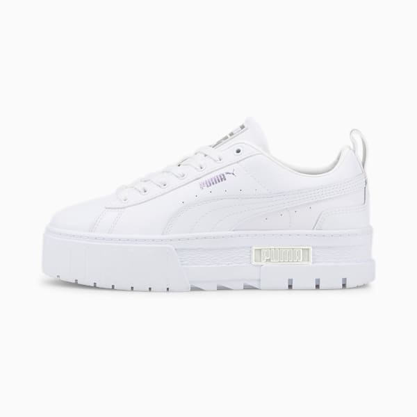 ウィメンズ メイズ レザー IRIDESCENT スニーカー, Puma White-Puma White-Nimbus Cloud, extralarge-JPN