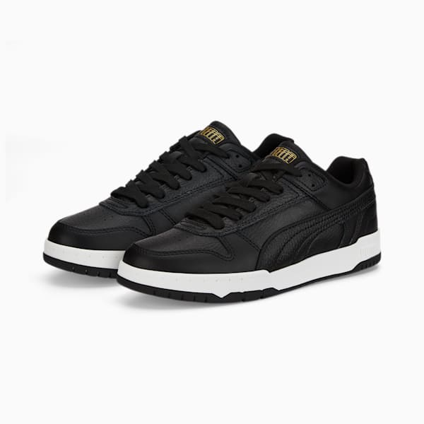 Black PUMA Rebound men's trainers with a white sole and lace-up fastening.