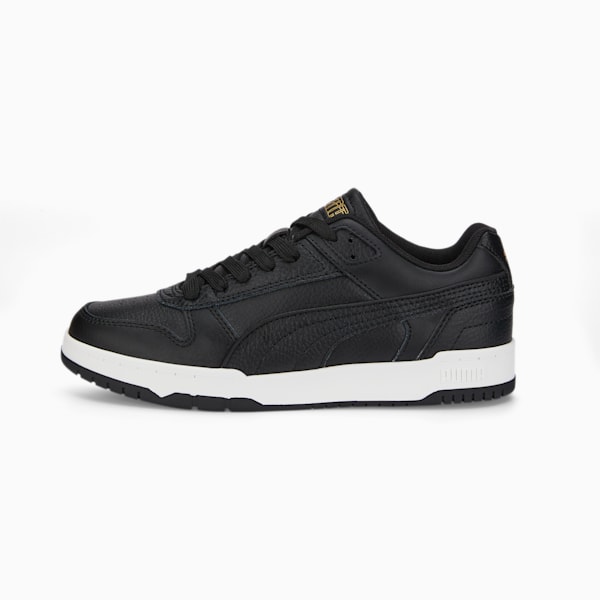 Black PUMA trainers for youth, with lace-up closure and white sole.