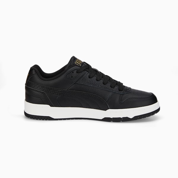 Black PUMA Rebound Joy low-rise trainer with lace-up closure for youth.