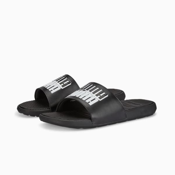 Cool Cat Power Slides, Steel Gray-Puma Black-Puma White, extralarge