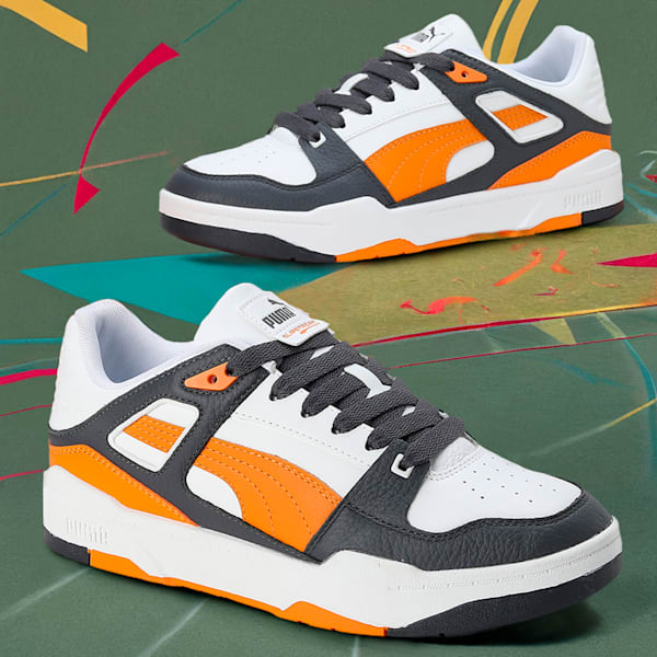 Slipstream Leather Sneakers, Puma White-Pumpkin Pie, extralarge-IND