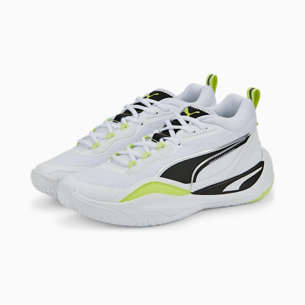 Playmaker in Motion Unisex Sneakers, Puma White-Puma Black-Puma Silver-Light Lime, extralarge-IND