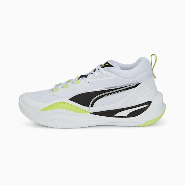 Playmaker in Motion Unisex Sneakers, Puma White-Puma Black-Puma Silver-Light Lime, extralarge-IND