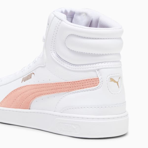 Vikky v3 Mid Leather Women's Sneakers, PUMA White-Poppy Pink-PUMA Gold, extralarge-IND