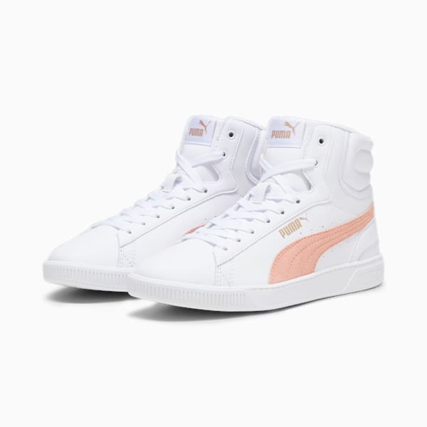 Vikky v3 Mid Leather Women's Sneakers, PUMA White-Poppy Pink-PUMA Gold, extralarge-IND