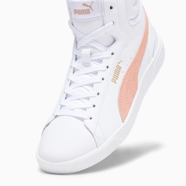 Vikky v3 Mid Leather Women's Sneakers, PUMA White-Poppy Pink-PUMA Gold, extralarge-IND