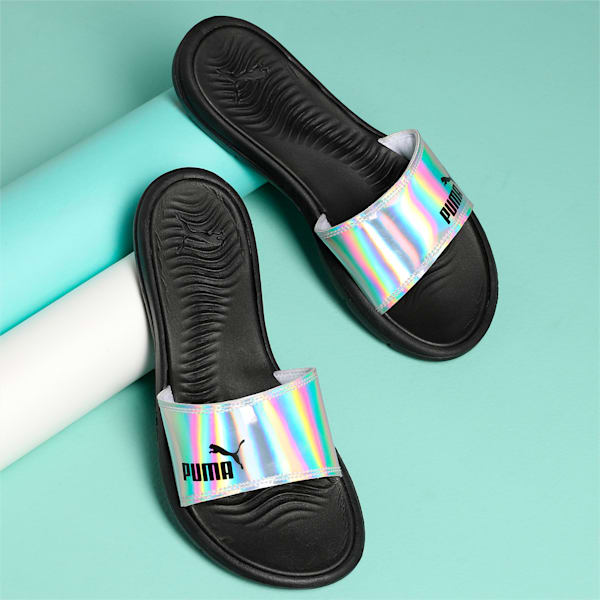 Silvia Women's Slides, PUMA Black-Silver, extralarge-IND