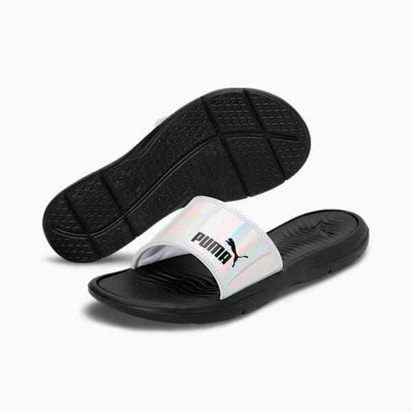 Silvia Women's Slides, PUMA Black-Silver, extralarge-IND