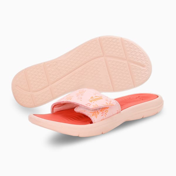 Silvia V2 Women's Slides, Rose Dust-Hibiscus Flower-Orange Peach, extralarge-IND