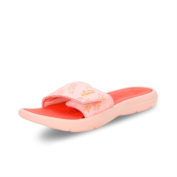 Silvia V2 Women's Slides, Rose Dust-Hibiscus Flower-Orange Peach, extralarge-IND
