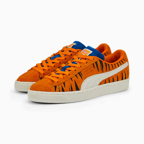 Zapatos deportivos de gamuza PUMA x Tony the Tiger para jóvenes, Flame Orange-Vaporous Gray, extralarge