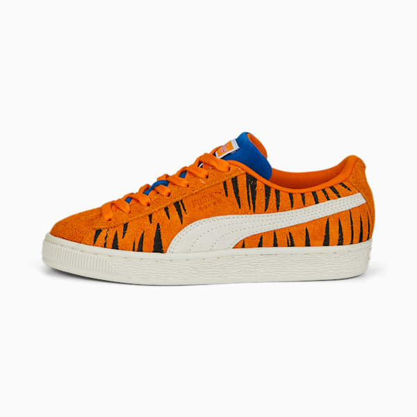 Zapatos deportivos de gamuza PUMA x Tony the Tiger para jóvenes, Flame Orange-Vaporous Gray, extralarge