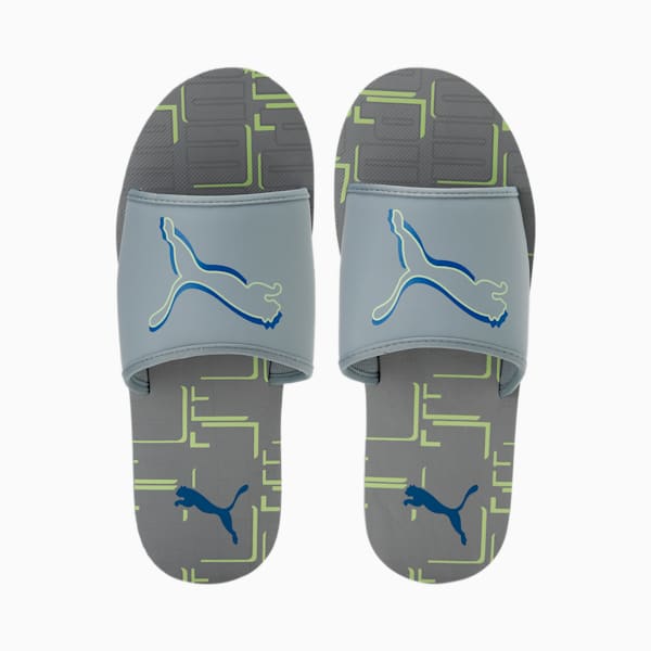 Stellar V6 Men's Slides, Quarry-Fizzy Light-Victoria Blue-PUMA White, extralarge-IND