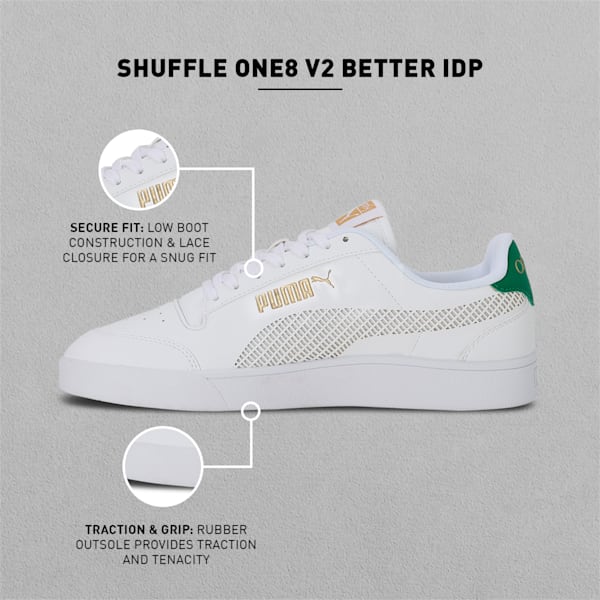 PUMA x one8 Shuffle V2 Men's Sneakers, Puma White-Puma Team Gold-Amazon Green, extralarge-IND