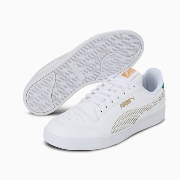 PUMA x one8 Shuffle V2 Men's Sneakers, Puma White-Puma Team Gold-Amazon Green, extralarge-IND