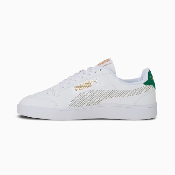 PUMA x one8 Shuffle V2 Men's Sneakers, Puma White-Puma Team Gold-Amazon Green, extralarge-IND