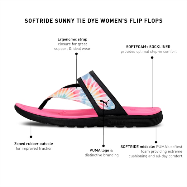 SOFTRIDE Sunny Tie-Dye Women's Flip-Flops, Puma Black-Phlox Pink, extralarge-IND