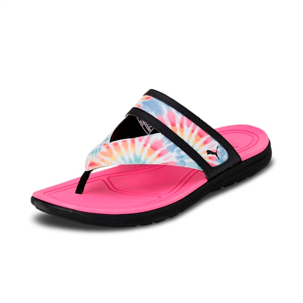 SOFTRIDE Sunny Tie-Dye Women's Flip-Flops, Puma Black-Phlox Pink, extralarge-IND