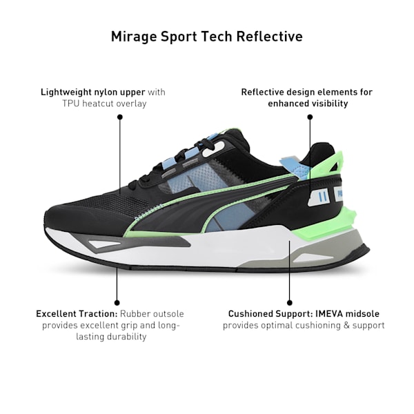 Mirage Sport Tech Reflective Sneakers, PUMA Black-Speed Green, extralarge-IND