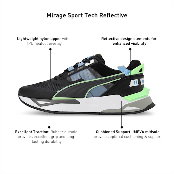 Mirage Sport Tech Reflective Unisex Sneakers, PUMA Black-Speed Green, extralarge-IND