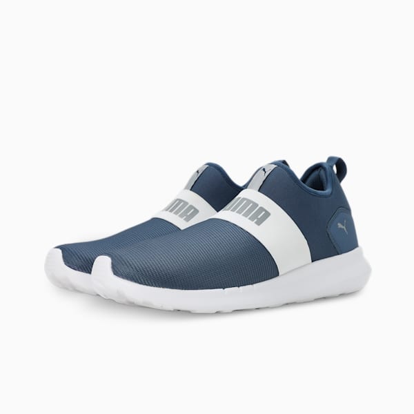 Relax Knit Slip On Men's Sneakers, Inky Blue-Ash Gray-PUMA White, extralarge-IND