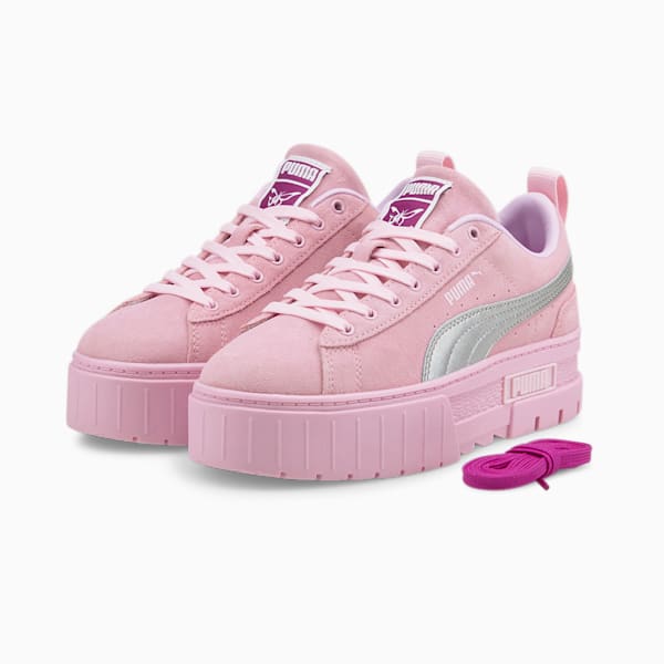 PUMA x DUA LIPA Mayze Suede Metallic Women's Sneakers, Pink Lady-Puma Silver, extralarge