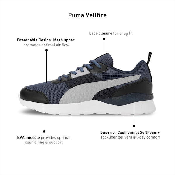 PUMA Vellfire Unisex Sneakers, Inky Blue-Cool Mid Gray-PUMA Black, extralarge-IND