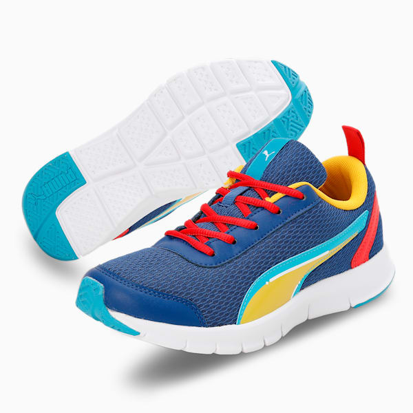 Racer V1 Youth Sneakers, Blazing Blue-High Risk Red-Dandelion, extralarge-IND