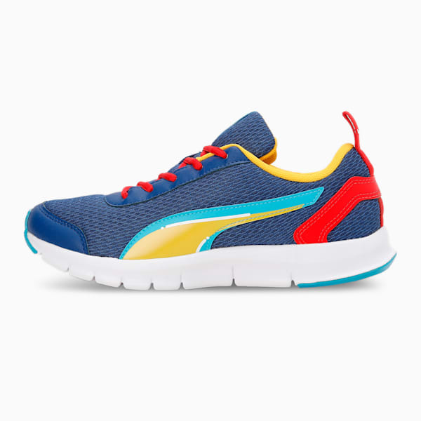 Racer V1 Youth Sneakers, Blazing Blue-High Risk Red-Dandelion, extralarge-IND