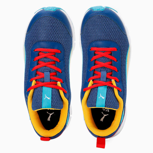 Racer V1 Youth Sneakers, Blazing Blue-High Risk Red-Dandelion, extralarge-IND