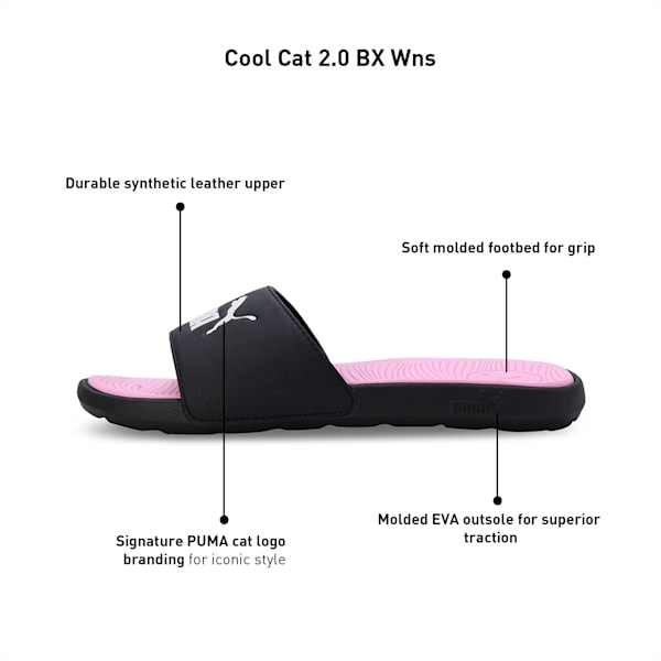 Cool Cat 2.0 BX Women's Slides, PUMA Black-PUMA White-Pale Pink, extralarge-IND