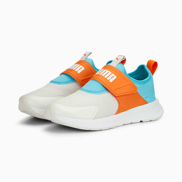 Evolve Slip On Youth Sneakers, Feather Gray-Rickie Orange-PUMA White-Hero Blue, extralarge-IND