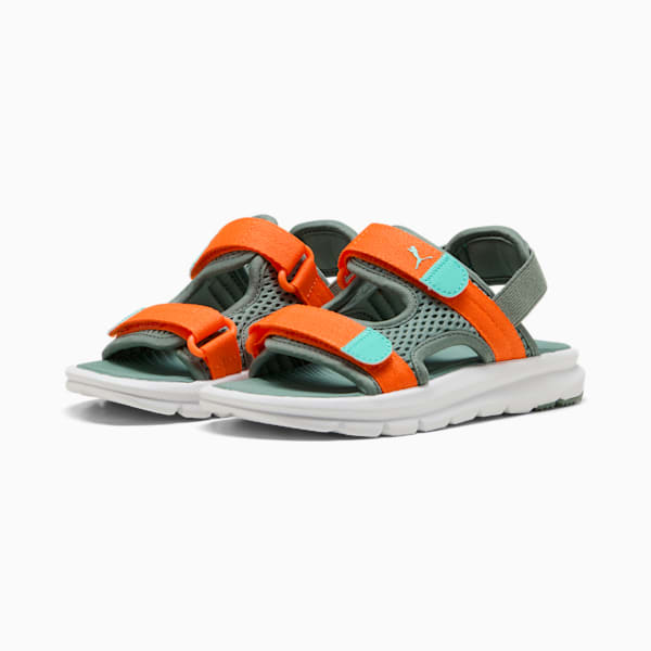 キッズ プーマ エヴォルブ サンダル 17-21cm, Green Moon-Orange Glo-Aquatic, extralarge-JPN