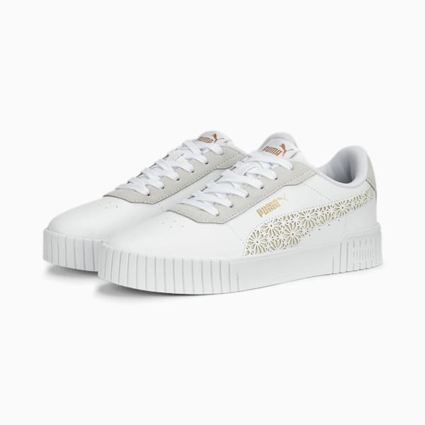 Carina 2.0 Laser Cut Women's Sneakers, PUMA White-Pristine-PUMA Gold, extralarge-IND