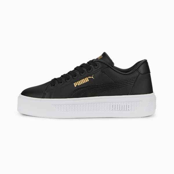 ウィメンズ スマッシュ プラットフォーム V3 スリーク スニーカー, PUMA Black-Gold-PUMA White